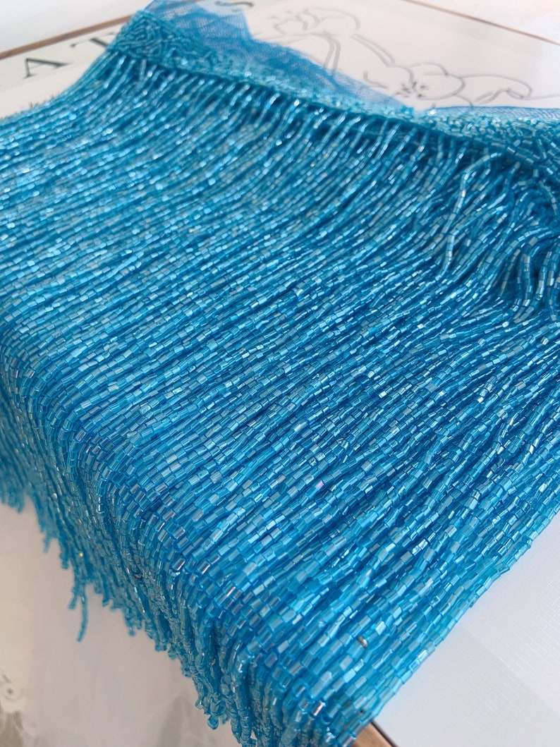 Beaded Trim Fringe - Garniture de Frange de Perles Bleues